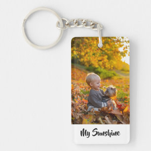 Jonge kind met hond moderne, gepersonaliseerde fot sleutelhanger