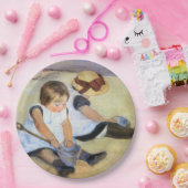 Jonge kinderen die op de strand spelen (Mary Cassa Papieren Bordje (Feest)