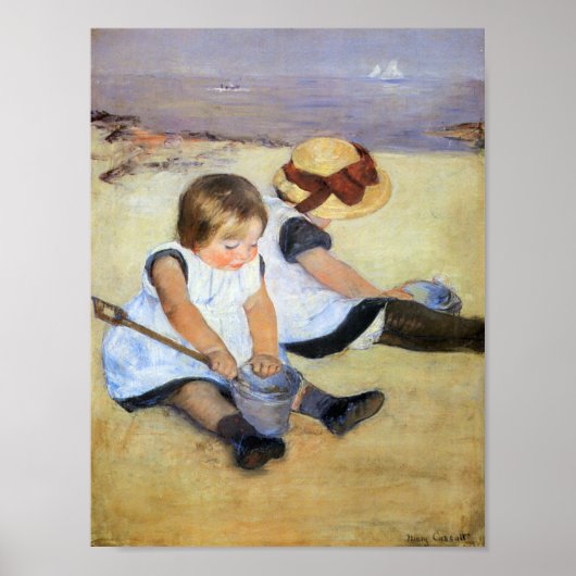 Jonge kinderen die op de strand spelen (Mary Cassa Poster (Voorkant)