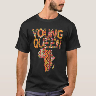 Jonge Koningin Afrika Kaart Kente Patroon Zwarte G T-shirt