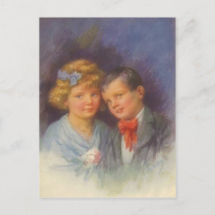Jonge liefde, meisje & jongen Valentijn Portret Feestdagenkaart