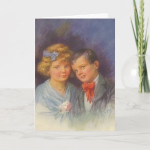 Jonge Liefde, Vintage Meisje & het Portret van Feestdagen Kaart