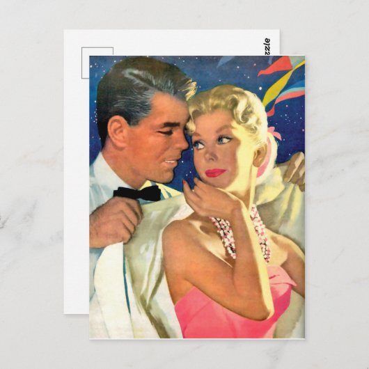 Jonge liefhebbers gaan uit, romantisch briefkaart (Voorkant / Achterkant)