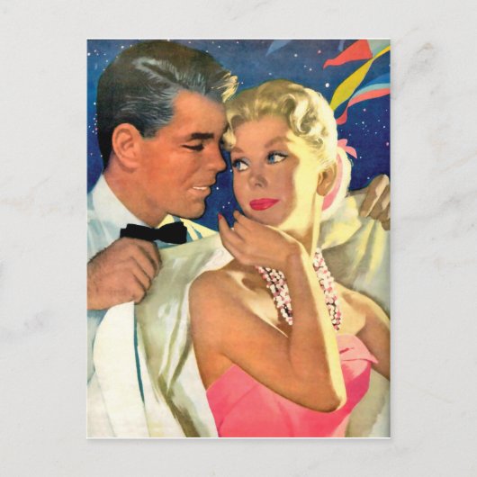 Jonge liefhebbers gaan uit, romantisch briefkaart (Voorkant)