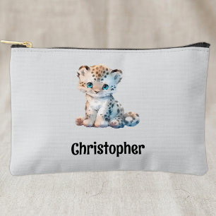 Jonge luipaard met een naam grijs zwart cute kids etui