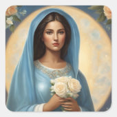 Jonge Maagd Maria met Witte Rozen Vierkante Sticker (Voorkant)