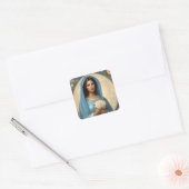 Jonge Maagd Maria met Witte Rozen Vierkante Sticker (Envelop)