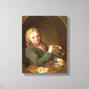 Jonge Man blaasjes van een Clay Pipe, 1766 Canvas Afdruk