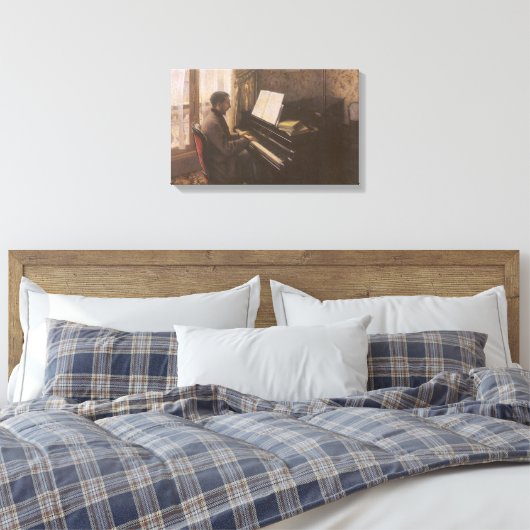 Jonge Man die de Piano speelt met Gustave Caillebo Canvas Afdruk (Insitu (Slaapkamer))