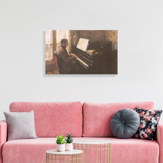 Jonge Man die de Piano speelt met Gustave Caillebo Canvas Afdruk (Insitu (Woonkamer))