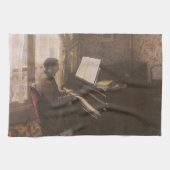 Jonge Man die de Piano speelt met Gustave Caillebo Theedoek (Horizontaal)