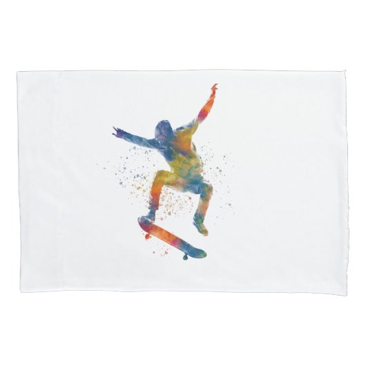 jonge man op skateboard aquarel kussensloop (Voorkant-Links)