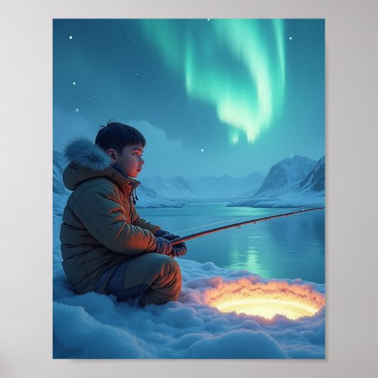 Jonge mannen ijsvissen poster (Voorkant)