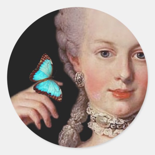 Jonge Marie Antoinette met vlinder Ronde Sticker (Voorkant)