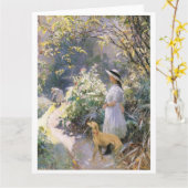 Jonge meid en haar windhond in de tuin kaart (Gele Bloem)