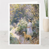 Jonge meid en haar windhond in de tuin kaart (Voorkant)