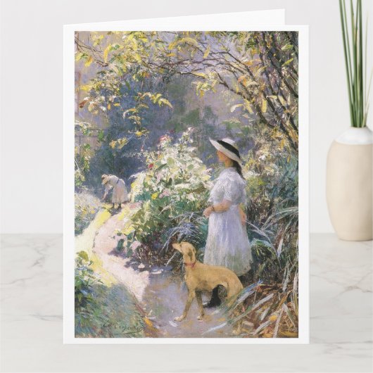 Jonge meid en haar windhond in de tuin kaart (Voorkant)