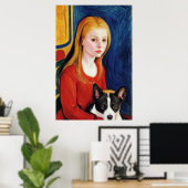 Jonge meid en hond | AI Art Poster (Thuiskantoor)