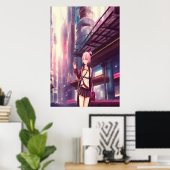 Jonge meid in de stad | AI Art Poster (Thuiskantoor)