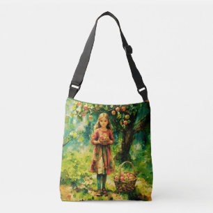 Jonge meid in een appelboomgaard crossbody tas