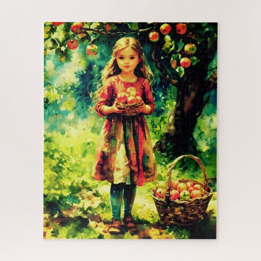 Jonge meid in een appelboomgaard legpuzzel (Verticaal)