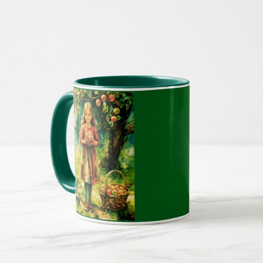 Jonge meid in een appelboomgaard mok (Voorkant links)