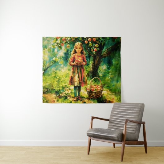 Jonge meid in een appelboomgaard wandkleed (In Situ (horizontaal))