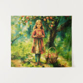 Jonge meid in een appelboomgaard wandkleed (Voorkant (horizontaal))