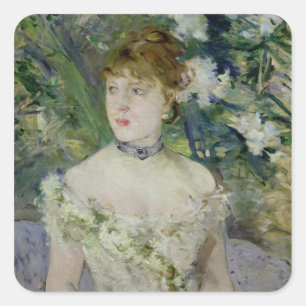 Jonge meid in een ballengon, 1879 vierkante sticker