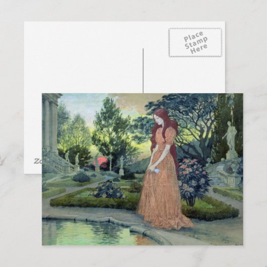 Jonge meid in een tuin (w/c) briefkaart (Voorkant / Achterkant)