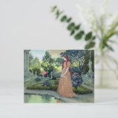 Jonge meid in een tuin (w/c) briefkaart (Staand voorkant)