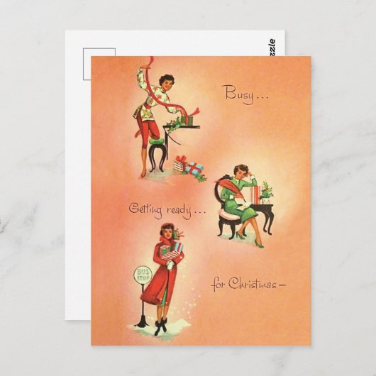 Jonge meid maakt zich klaar voor Kerstmis,  Briefkaart (Voorkant / Achterkant)