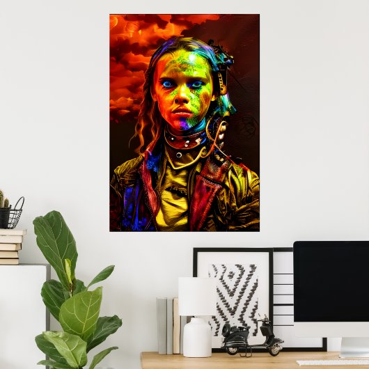 Jonge meid met blauwe ogen | AI Art Poster (Thuiskantoor)