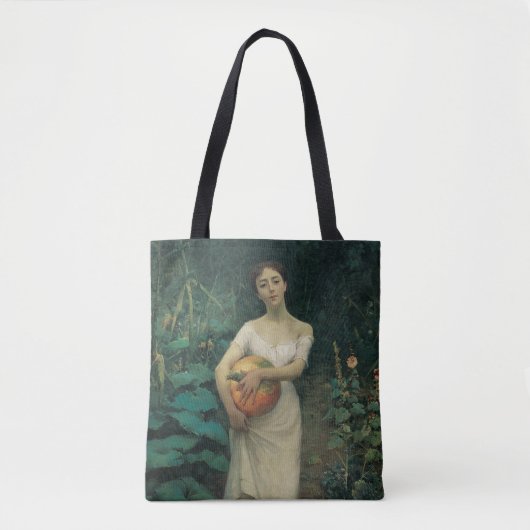 Jonge meid met een pompoen tote bag (Voorkant)
