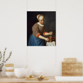 Jonge meid met een stamper en mortier poster (Keuken)