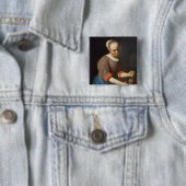 Jonge meid met een stamper en mortier vierkante button 5,1 cm (In situ)