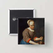 Jonge meid met een stamper en mortier vierkante button 5,1 cm (Voorkant /achterkant)