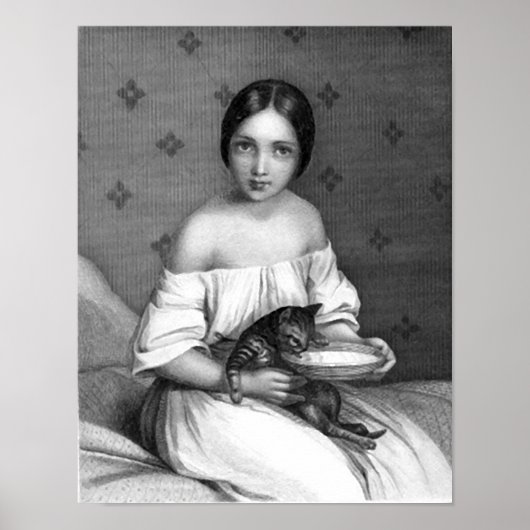 Jonge meid met kitten en kom melk poster (Voorkant)