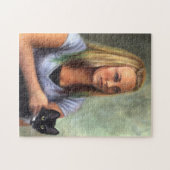 Jonge meid met zwarte kat Puzzle Legpuzzel (Horizontaal)