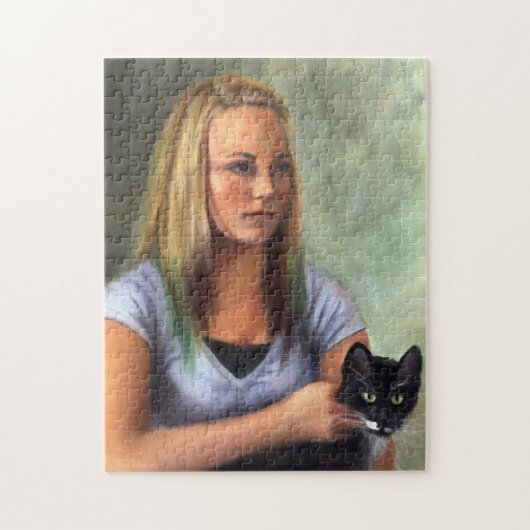 Jonge meid met zwarte kat Puzzle Legpuzzel (Verticaal)