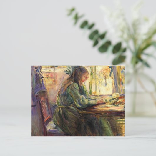 Jonge meid schrijft van Berthe Morisot Briefkaart (Staand voorkant)