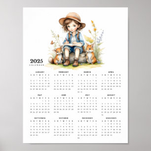 Jonge Meisje Leest Een Boek Voor Konijnen Kalender Poster
