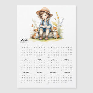 Jonge Meisje Lezen Boek Konijnen Magnetische Kalen