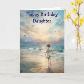 Jonge Meisje op het strand Verjaardag Kaart (Gele Bloem)
