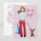 Jonge Meisje & Pup Verjaardag Uitnodiging (Voorkant / Achterkant)