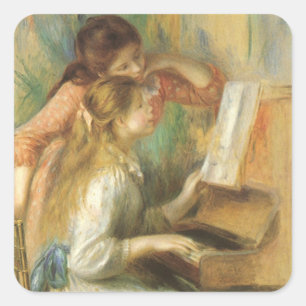 Jonge meisjes aan de piano van Pierre Renoir Vierkante Sticker