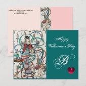JONGE MEISJES, COLORFUL RIBBON SWIRLS, CUPID Valen Feestdagenkaart (Voorkant / Achterkant)