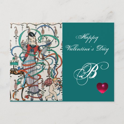 JONGE MEISJES, COLORFUL RIBBON SWIRLS, CUPID Valen Feestdagenkaart (Voorkant)