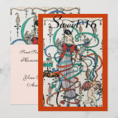 JONGE MEISJES, COLORFUL RIBBONS WEERGEVEN 16 PARTI KAART (Voorkant / Achterkant)