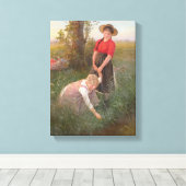 Jonge meisjes die bloemen canvas afdruk (Insitu (Houten vloer))